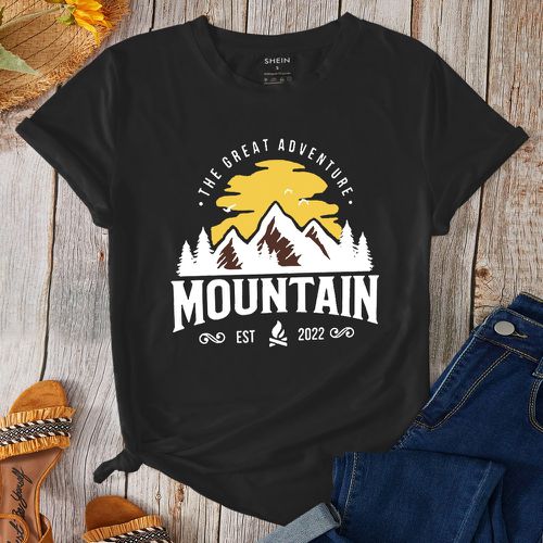 T-shirt à imprimé montagne et lettres - SHEIN - Modalova