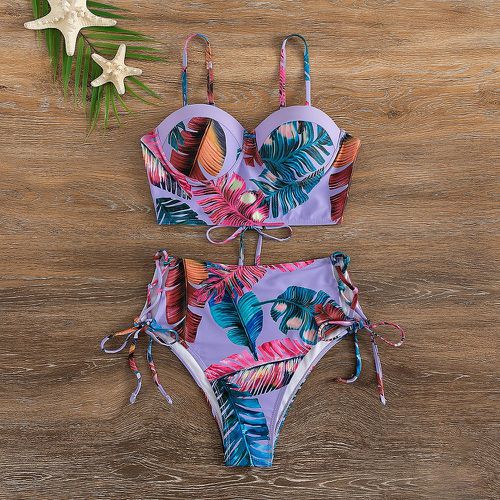 Bikini à imprimé tropical à lacets push-up taille haute - SHEIN - Modalova