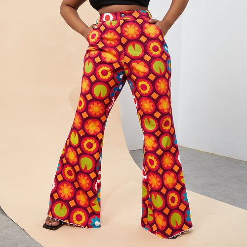 Pantalon évasé à imprimé floral et géométrique - SHEIN - Modalova