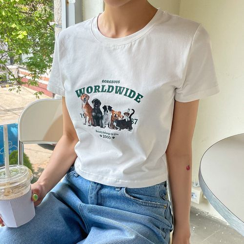 T-shirt court chien et à lettres - SHEIN - Modalova