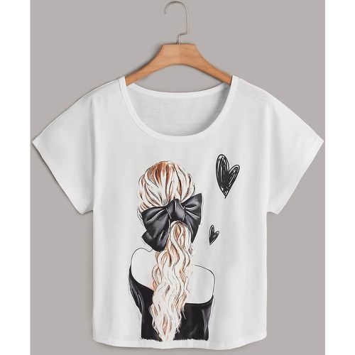 T-shirt à imprimé cœur et figure manches chauve-souris - SHEIN - Modalova