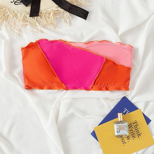 Haut de bikini à blocs de couleurs à ourlet ondulé bustier - SHEIN - Modalova