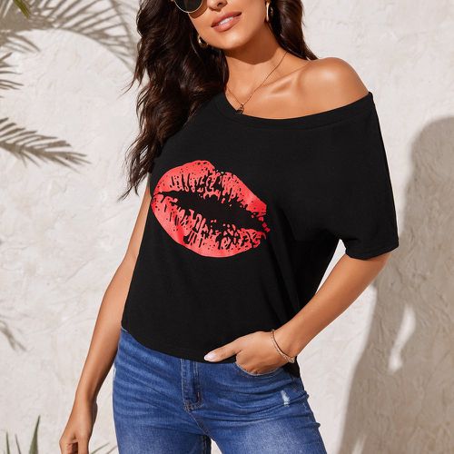 T-shirt à imprimé lèvre à manches dolman - SHEIN - Modalova