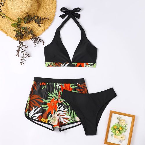 Pièces Bikini aléatoire à imprimé tropical ras-du-cou & Shorts de plage - SHEIN - Modalova