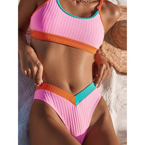 Bikini à blocs de couleurs à liseré contrastant échancré - SHEIN - Modalova
