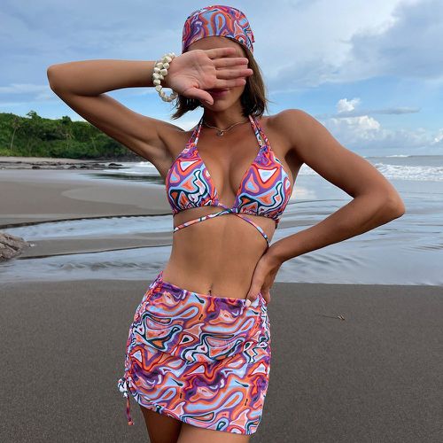 Pièces Bikini à motif fluide à lacets & jupe de plage - SHEIN - Modalova