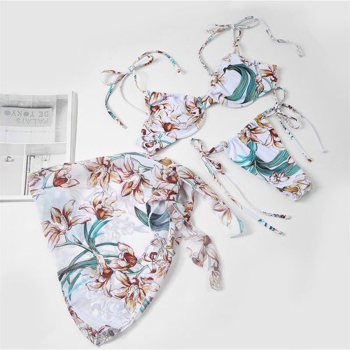 Pièces Bikini à imprimé floral aléatoire à armature à nœud & jupe de plage - SHEIN - Modalova