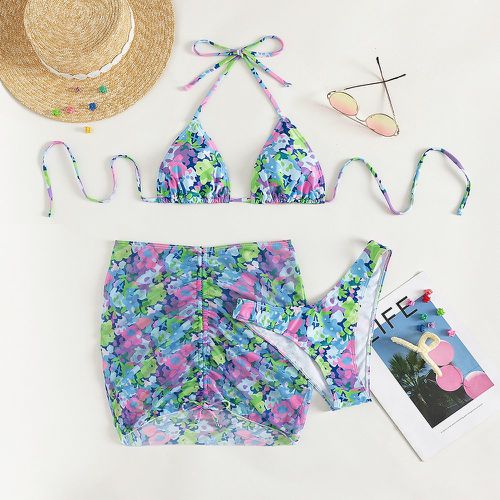 Pièces Bikini triangulaire ras-du-cou floral aléatoire à imprimé & jupe de plage - SHEIN - Modalova