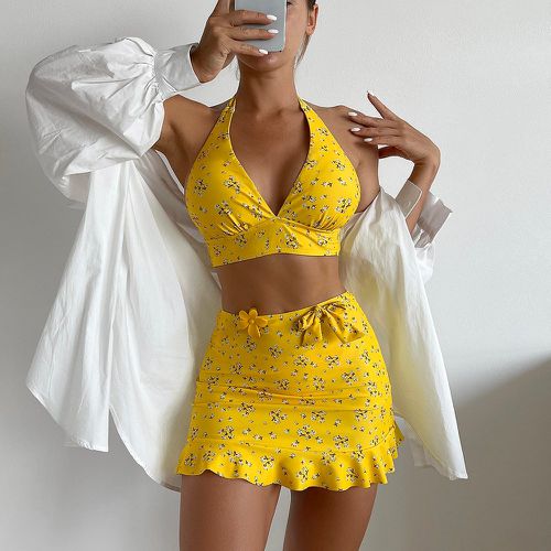 Bikini ras-du-cou fleuri avec jupe de plage - SHEIN - Modalova