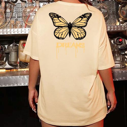 T-shirt oversize papillon et lettre - SHEIN - Modalova