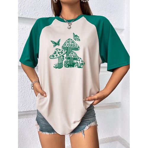 T-shirt oversize à blocs de couleurs à imprimé champignon manches raglan - SHEIN - Modalova