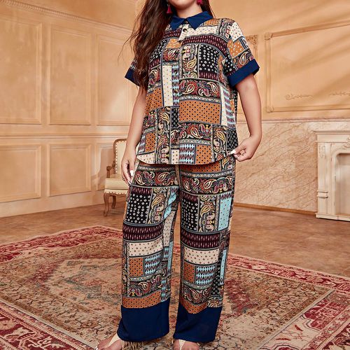 Blouse aléatoire à imprimé patchwork & Pantalon ample - SHEIN - Modalova