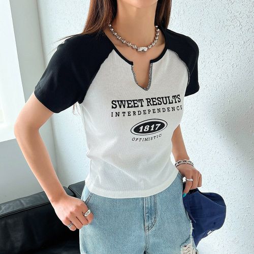 T-shirt à lettres contrastant manches raglan - SHEIN - Modalova