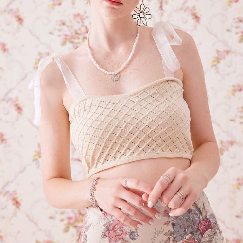 Top court en tricot à fausse perle à nœud bretelles - SHEIN - Modalova