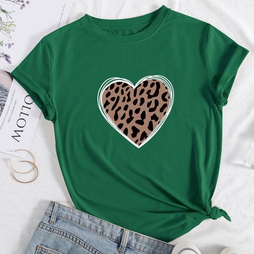 T-shirt à imprimé léopard et cœur - SHEIN - Modalova