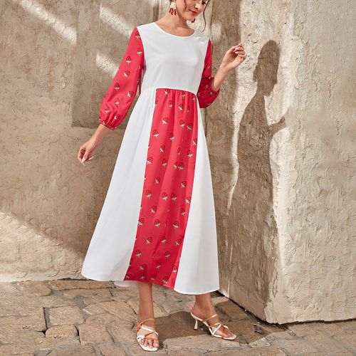 Robe bicolore à imprimé fraise manches bouffantes - SHEIN - Modalova