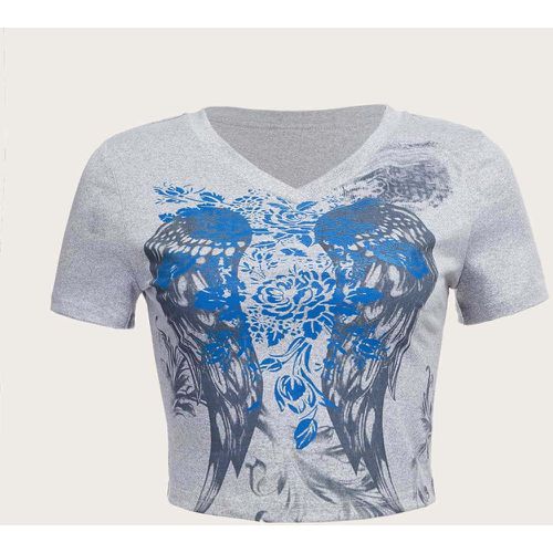 T-shirt fleuri & à imprimé aile - SHEIN - Modalova