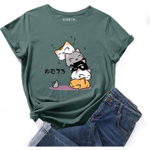 T-shirt à motif lettre japonaise et dessin animé - SHEIN - Modalova