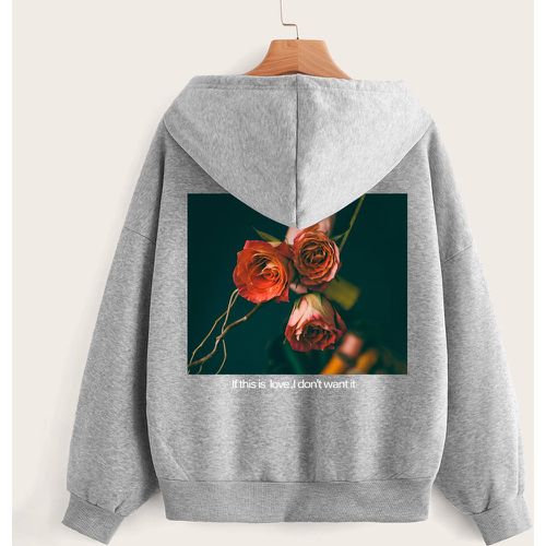 Sweat-shirt à capuche floral et slogan zippé à doublure thermique à cordon - SHEIN - Modalova
