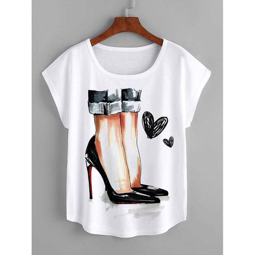 Cœur & Chaussures à talons hauts à imprimé manches dolman T-shirt - SHEIN - Modalova