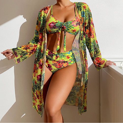 Pièces Bikini à imprimé floral à nœud & Kimono - SHEIN - Modalova