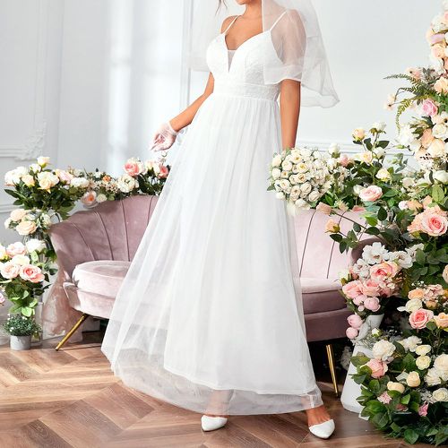 Robe de mariage à lacets avec tulle à fines brides - SHEIN - Modalova