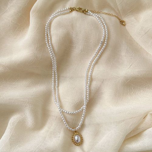 Collier à breloque ovale avec fausses perles - SHEIN - Modalova