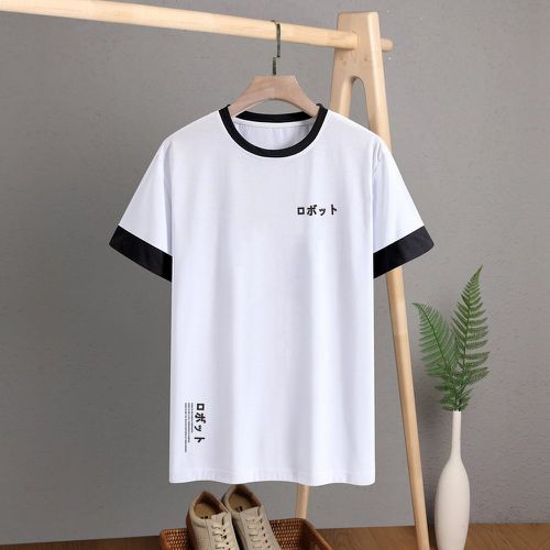 T-shirt lettre japonaise à bordure contrastante - SHEIN - Modalova