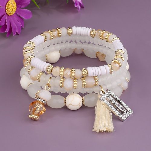 Pièces Bracelet perlé à strass rectangle & à franges - SHEIN - Modalova