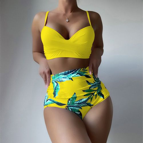 Bikini push-up à imprimé tropical à ruché - SHEIN - Modalova