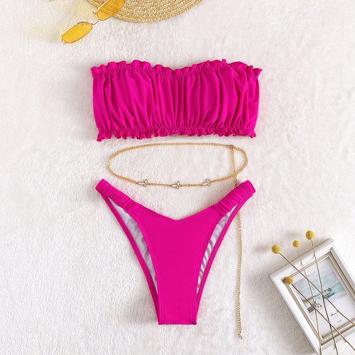 Pièces Bikini rose fluo à ruché à plis échancré - SHEIN - Modalova