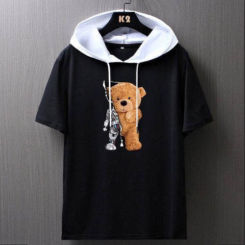 T-shirt à imprimé ours à cordon à capuche - SHEIN - Modalova