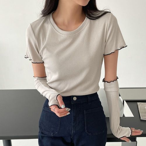 T-shirt à ourlet ondulé côtelé avec manches de bras - SHEIN - Modalova