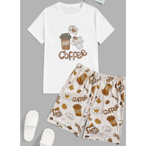 Ensemble pyjama short & t-shirt café & à lettres - SHEIN - Modalova