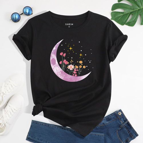 T-shirt à imprimé floral et lune - SHEIN - Modalova
