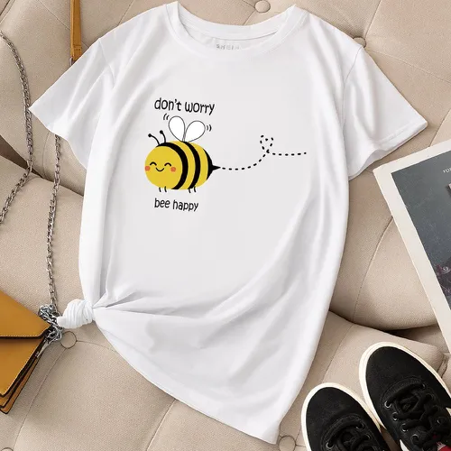 T-shirt à imprimé slogan et abeille - SHEIN - Modalova