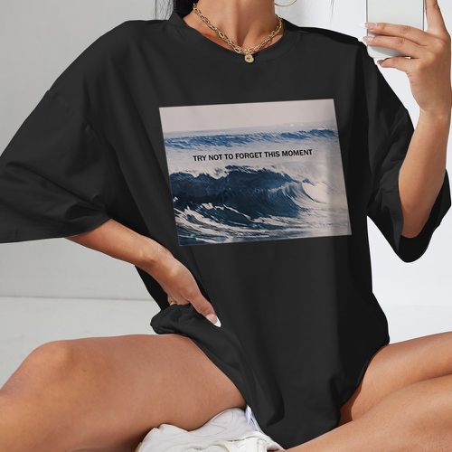 T-shirt oversize à motif slogan et vague - SHEIN - Modalova