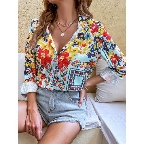 Chemise à imprimé floral et foulard à bouton - SHEIN - Modalova