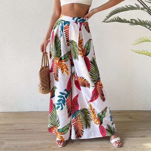 Pantalon ample à imprimé tropical taille haute - SHEIN - Modalova