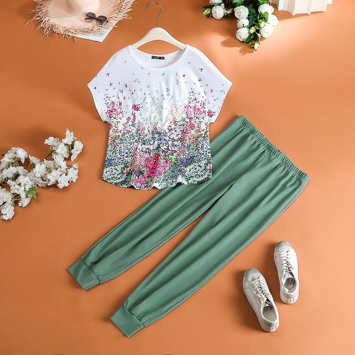 Pantalons de survêtement & T-shirt à imprimé floral à manches chauve-souris - SHEIN - Modalova