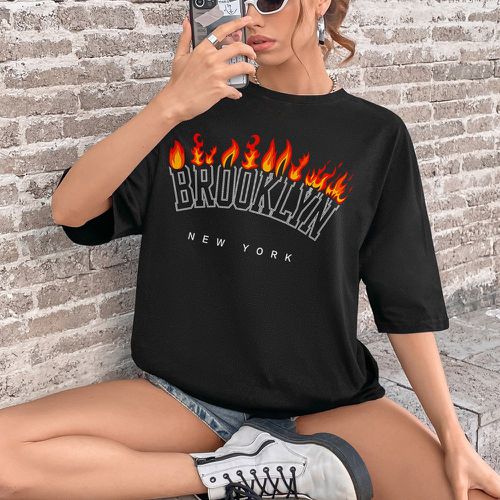 T-shirt à motif feu et lettre - SHEIN - Modalova