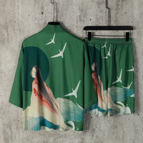 Kimono à motif animal et figure & Short à cordon(sans t-shirt) - SHEIN - Modalova