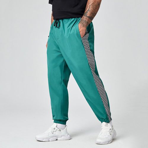 Pantalon contrastant géométrique à bande latérale à cordon - SHEIN - Modalova