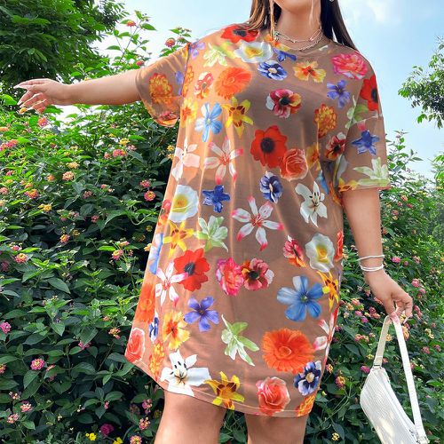 Robe t-shirt à imprimé floral en tulle (sans ensemble de lingerie) - SHEIN - Modalova