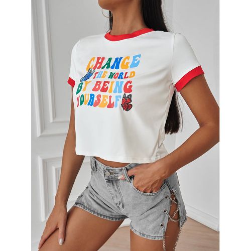 T-shirt papillon et slogan à bordure contrastante - SHEIN - Modalova