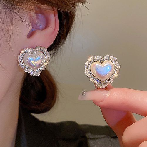 Clous d'oreilles cœur fausse perle et zircone cubique - SHEIN - Modalova
