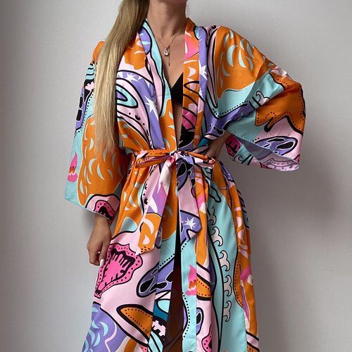 Kimono à imprimé aléatoire ceinturé - SHEIN - Modalova