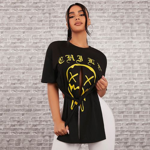 T-shirt lettre & à imprimé visage dessin animé à nœud asymétrique - SHEIN - Modalova