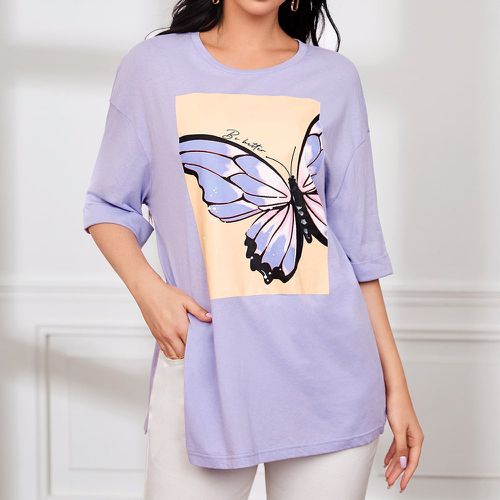 T-shirt à motif slogan et papillon fendu - SHEIN - Modalova