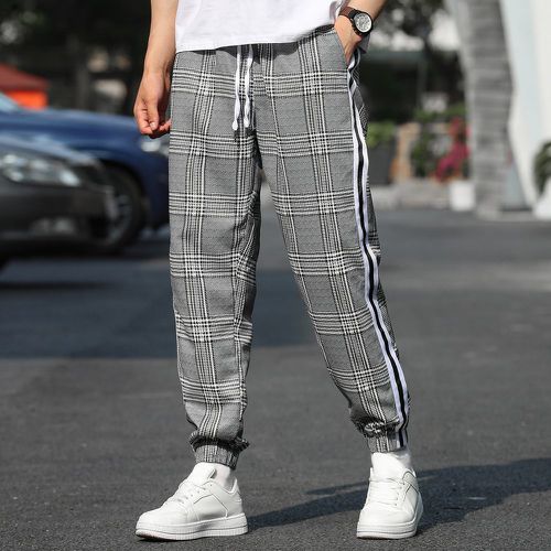 Pantalon trapèze à carreaux à bande contrastante à cordon - SHEIN - Modalova